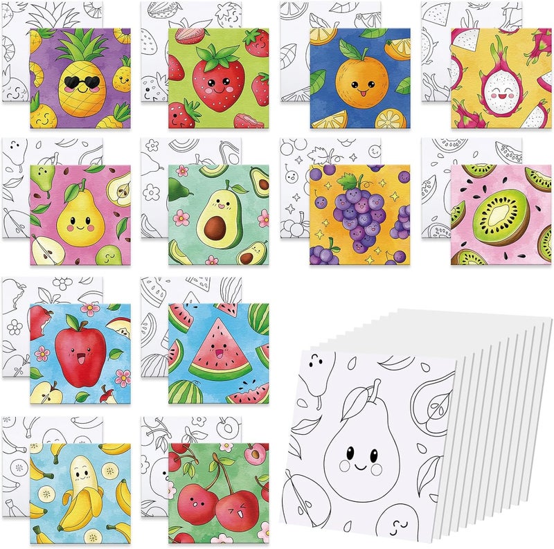 Anseal 12 Packs Pre Drawn Canvas to Paint, 4" X 4" Fruits Pre-Printed Paint Party, Pre Stretched Canvas Outline Painting Boards for Paint Lovers, Party Favor (Fruit) - Image 1